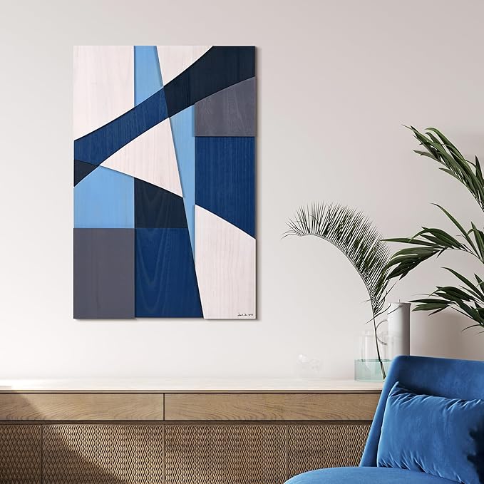 Empire Art Direct "Whispers of Blues II" Hand Made & Hand Finished Solid Wood Abstracts, Ready to Hang, Living Room, Bedroom & Office, 36" x 24"x 1.42"
