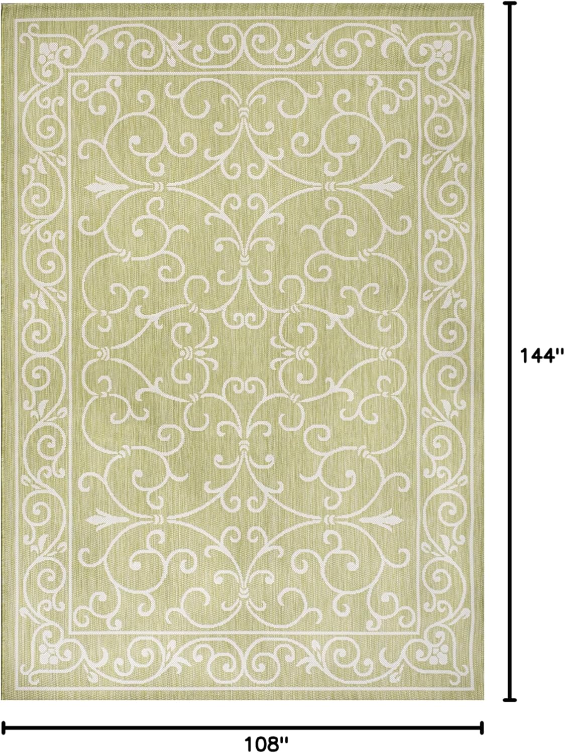 JONATHAN Y Vintage Filigree Indoor Outdoor Area Rug 9X12 Green/Cream, Charleston Textured Weave for Backyard, Patio, Porch, Easy-Cleaning, High Traffic, Pet-Friendly, Non-Shedding (SMB106H-9)