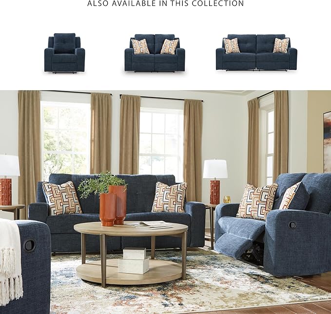 Signature Design by Ashley Danum Casual Manual Tufted Wall Hugger Recliner with Track Arms, Blue
