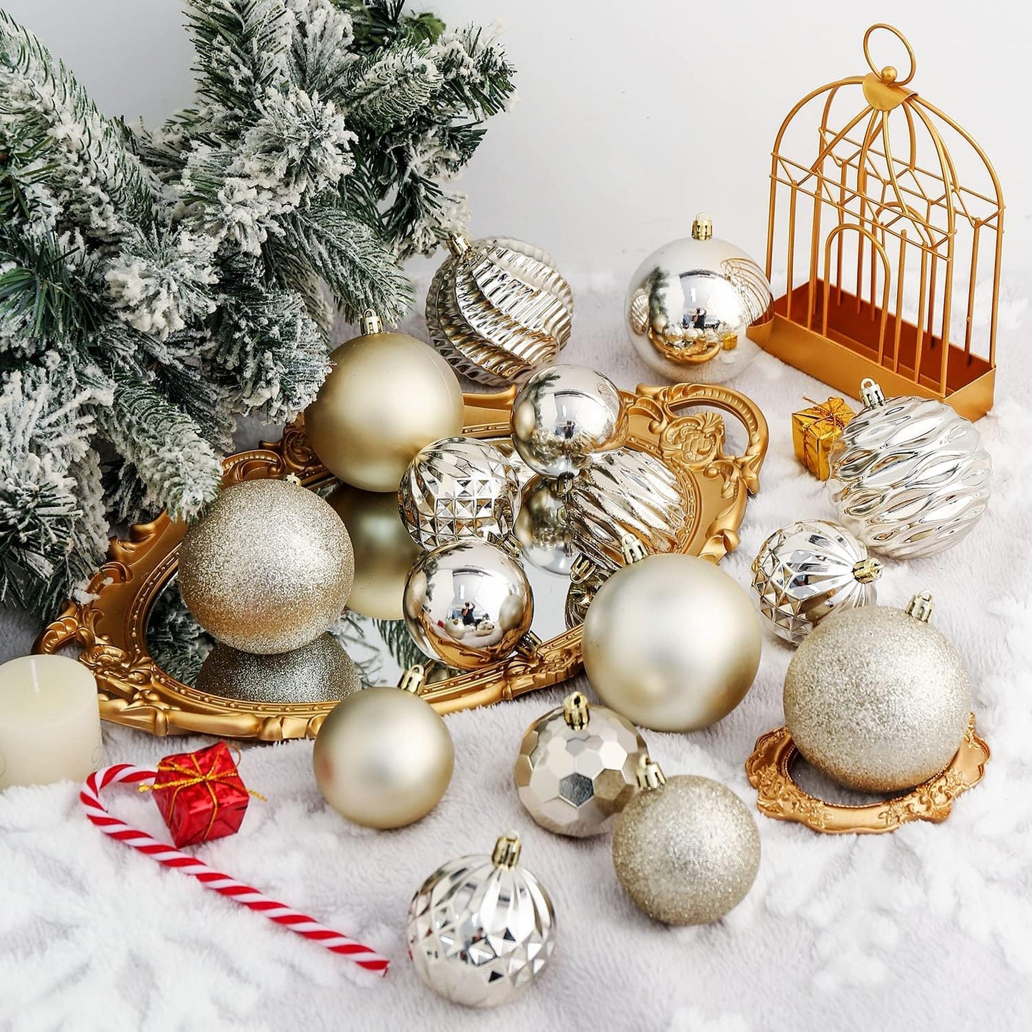 XmasExp Christmas Ball Ornaments (3.15", Champagne Gold) 16ct Christmas Ball Ornaments Shatterproof Xmas Tree Hanging Balls Decorations Perfect for Holiday Wedding Christmas Decor