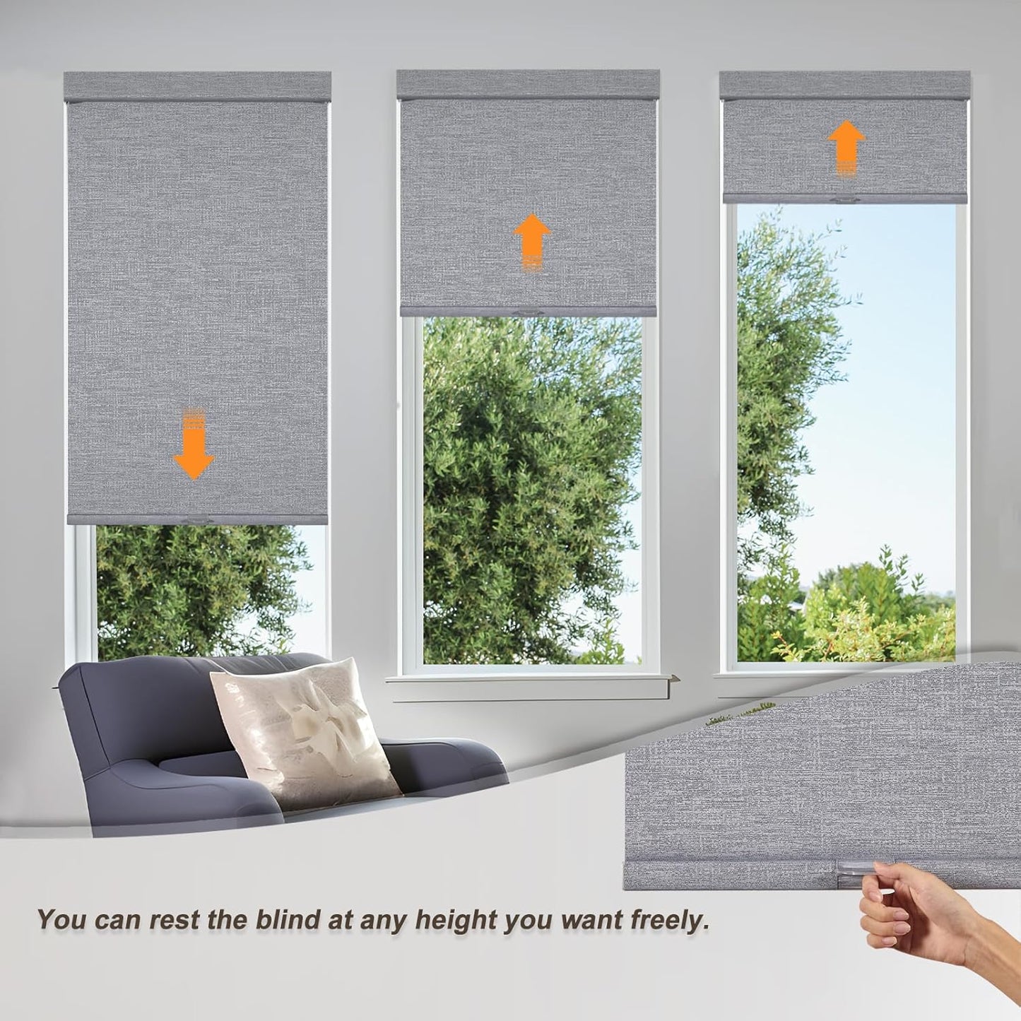 Persilux Blackout Roller Shades for Indoor Windows with Upgraded Cassette, Cordless Shades Window Blinds Pull Down for Doors, Easy to Install for Office/Living Room/Bedroom, Grey(54.5" W x 64" H)