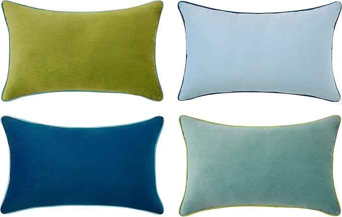 MONDAY MOOSE Decorative Throw Pillow Covers Cushion Cases, Set of 4 Soft Velvet Modern Double-Sided Designs, Mix and Match for Home Decor, Pillow Inserts Not Included (12x20 inch, Green/Blue)