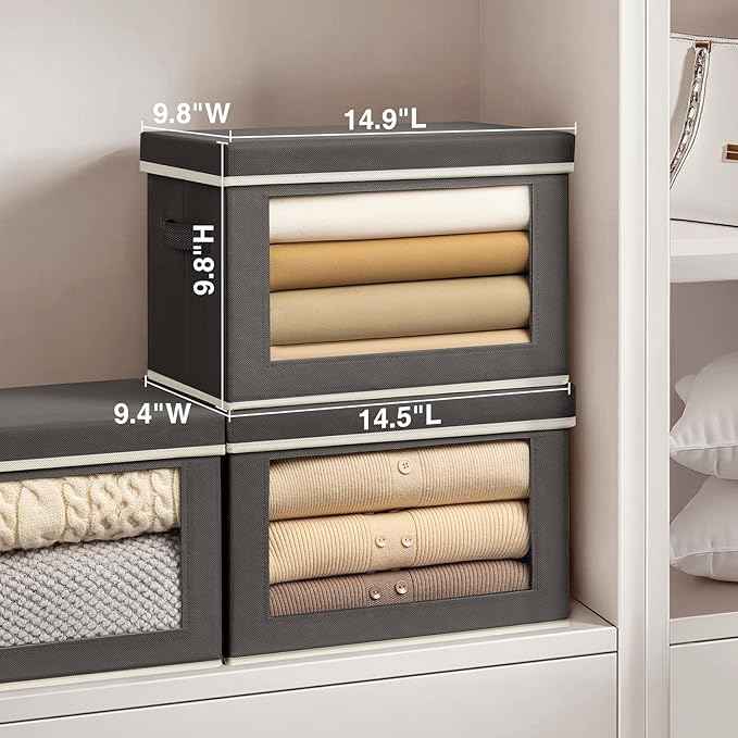 Fabric Bins with Lids, Large Storage Cubes with Window, Closet Organizers and Storage Bins for Clothes, Towel, Office