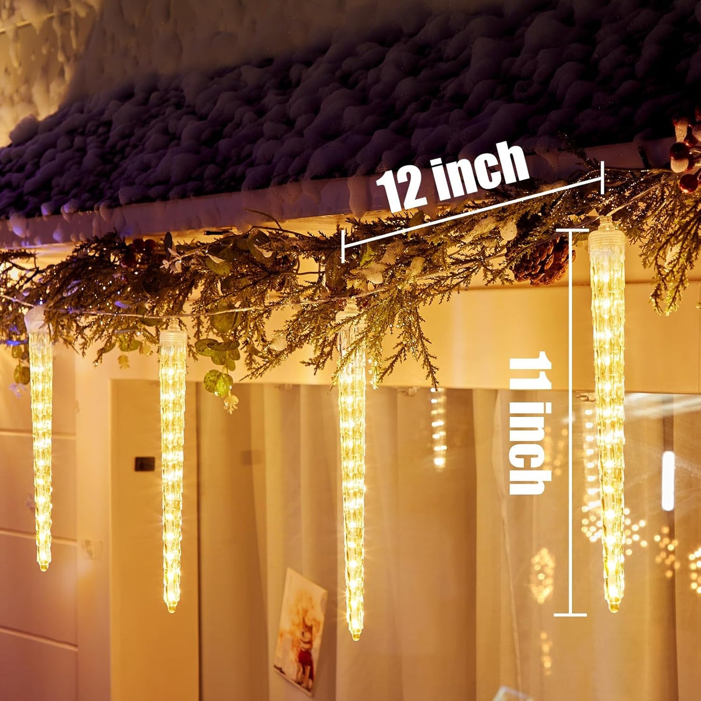 Christmas Icicle Lights Outdoor, 10ft Meteor Shower Lights with 10 Large Tube 240 LED Dropping Lights Effect, Falling Crystal Christmas Decorations for House Eave Roofline, Warm White