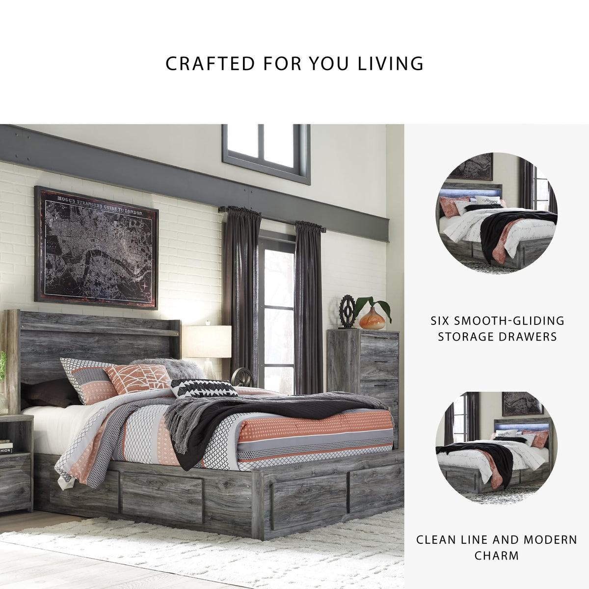 Baystorm Gray Queen Bed Frame with Storage