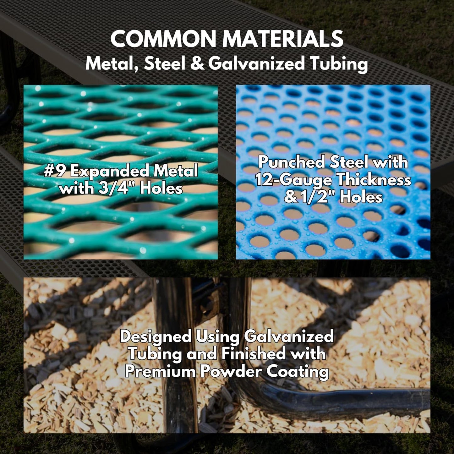 Coated Outdoor Furniture Heavy-Duty Portable Outdoor Kids Table with Umbrella Hole, Expanded Metal Kids Picnic Table, Commercial-Grade, Made in America (46 In, Round, Childrens, Textured Brown)