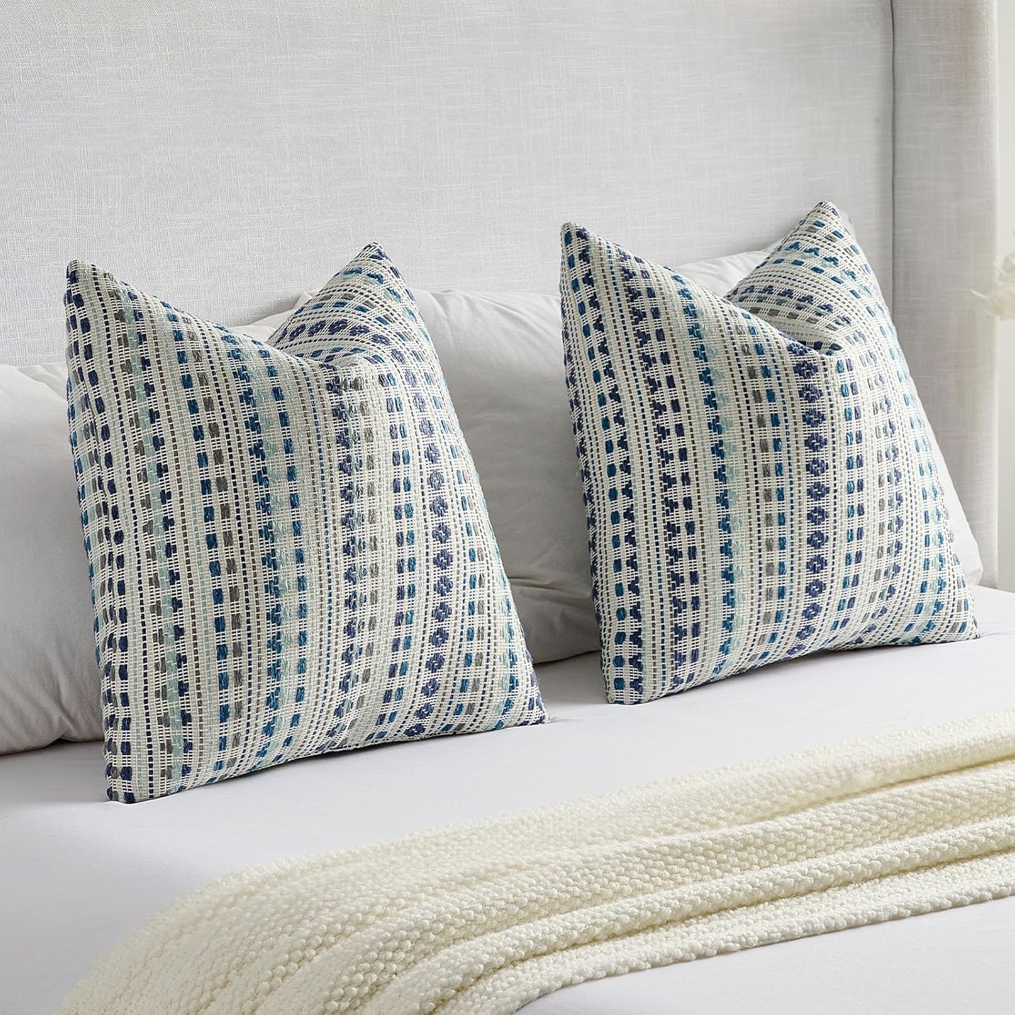 FUTEI Blue Grey Decorative Throw Pillow Covers 12x20 Inch Set of 2,Soft Cozy Chenille Jacquard Textured Pillow Case,Boho Home Decor for Couch Bed Living Room