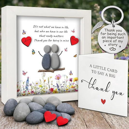 Bestfriend Gifts for Women, Pebble Art Bestie Frame Wall Art, Thank You Soul Sister Keychain, Appreciation Birthday Friendship Gifts for Sisters, BFF, Besties, Friends, Valentines Day Decor S93-47