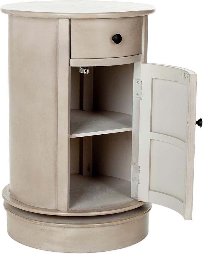 SAFAVIEH Home Collection – Tabitha Grey Round Swivel Storage End Table, Farmhouse Accent Table with Drawer & Cabinet, Fully Assembled (AMH5712A)