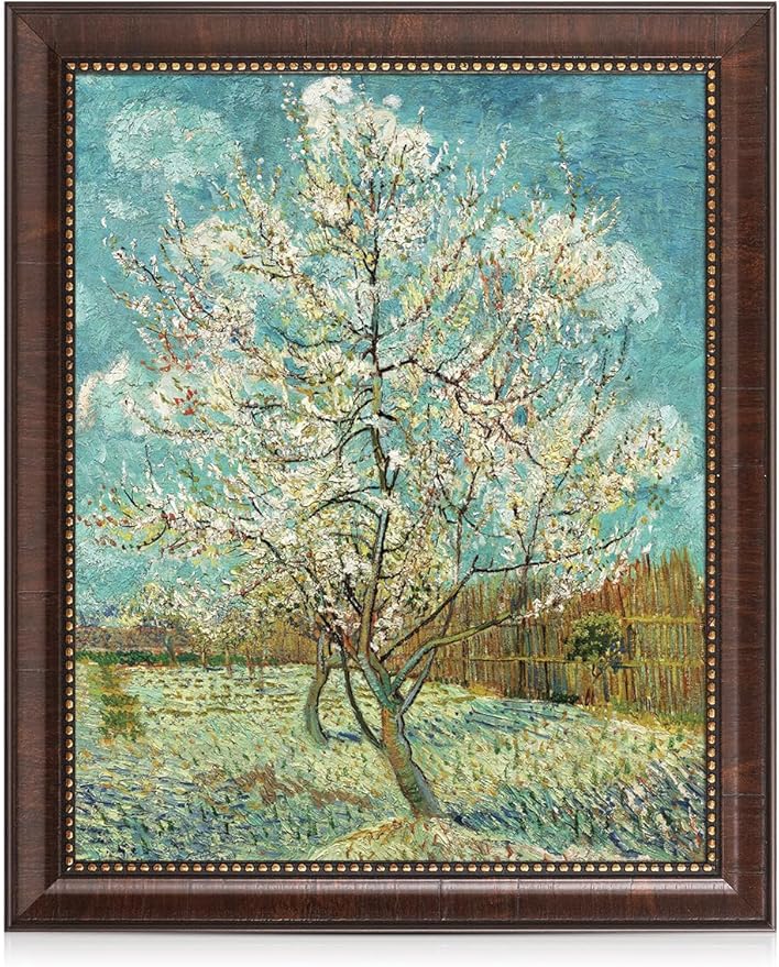 DECORARTS - Vincent Van Gogh The Pink Peach Tree Framed Wall Art, Giclee Print with Antique Brown Frame for Living Room Decor, Picture Size 16x20 Total 19x23 Made in USA