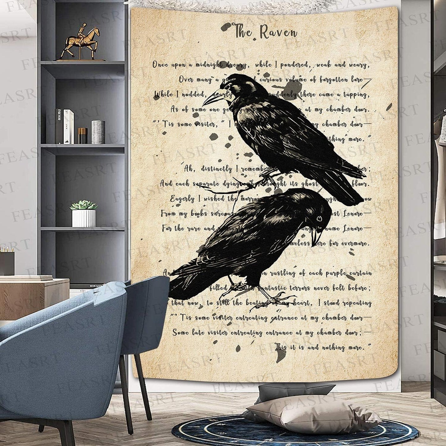 FEASRT Upgrading Dictionary Art Wall Tapestry The Raven Nevermore Edgar Allan Poe Hymn Decor 60x80 Inches for Living Room Bedroom Home Dorm GTQQAY1539