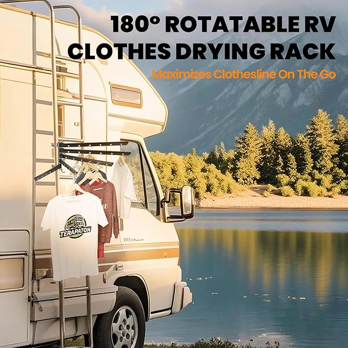 RV Clothes Drying Rack, 26.5-inch Width Ladder Mounted Clothes Drying Rack with 5 Swivel Arms, All Metal, Foldable Design, 90 LBS, RV Must Have for MotorHomes, Fifth Wheels, Trailers