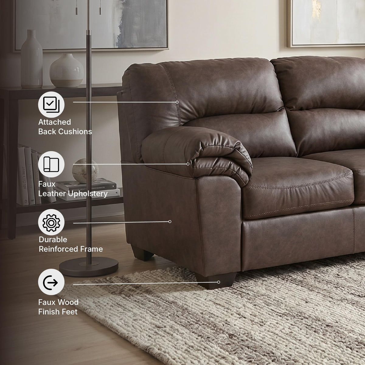 Faux Leather Loveseat Sofa Couch