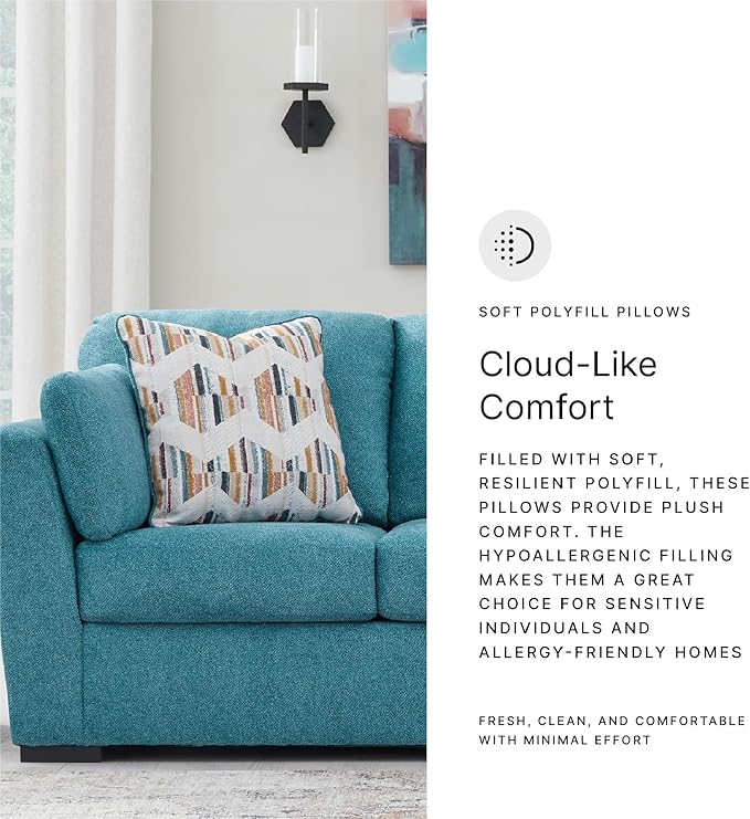 Signature Design by Ashley Keerwick Scandinavian Sofa with 4 Toss Pillows, Blue
