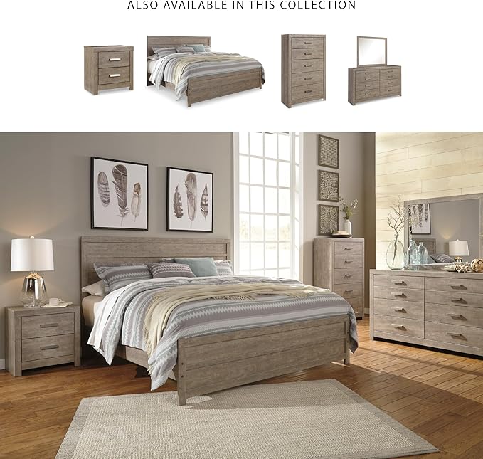 Signature Design by Ashley Culverbach Modern 2 Drawer Nightstand with 2 USB Charging Stations, 24.37" Tall, Weathered Gray