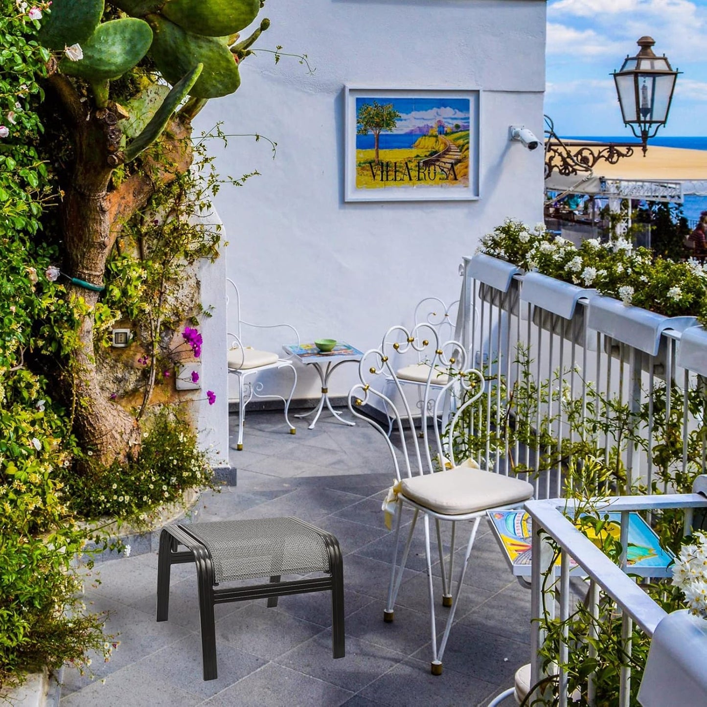 Outdoor Patio Ottoman Seat Textilene Portable Metal Footstool Portable Footrest Patio Chairs 2 Set Grey