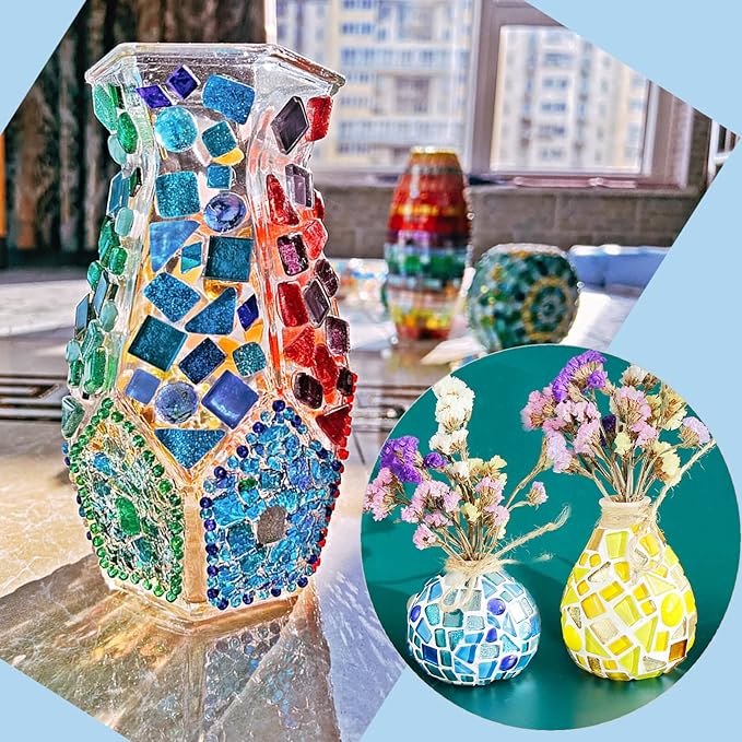 LITMIND Assorted Green Irregular Crystal Mosaic Tiles, 9oz Value Pack - Perfect for Art Crafts, Mosaic Making Projects, Home Decor, and More