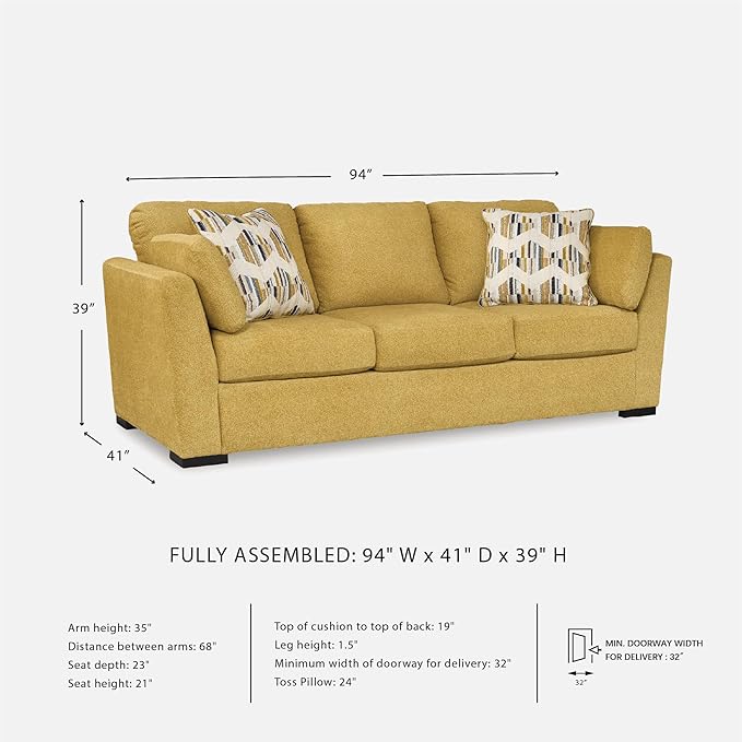 Signature Design by Ashley Keerwick Scandinavian Sofa with 4 Toss Pillows, Yellow