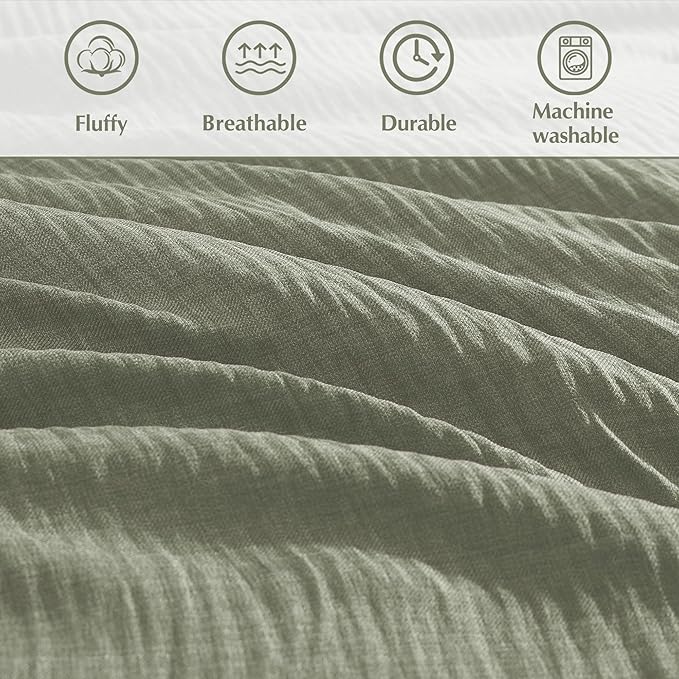 Geniospin Full Comforter Set - 7 Pieces Comforter Full Size, Solid Bedding Sets for All Season, Textured Bed in a Bag with Sheets, Pillowcases and Shams (Sage Green, 80''x90'')