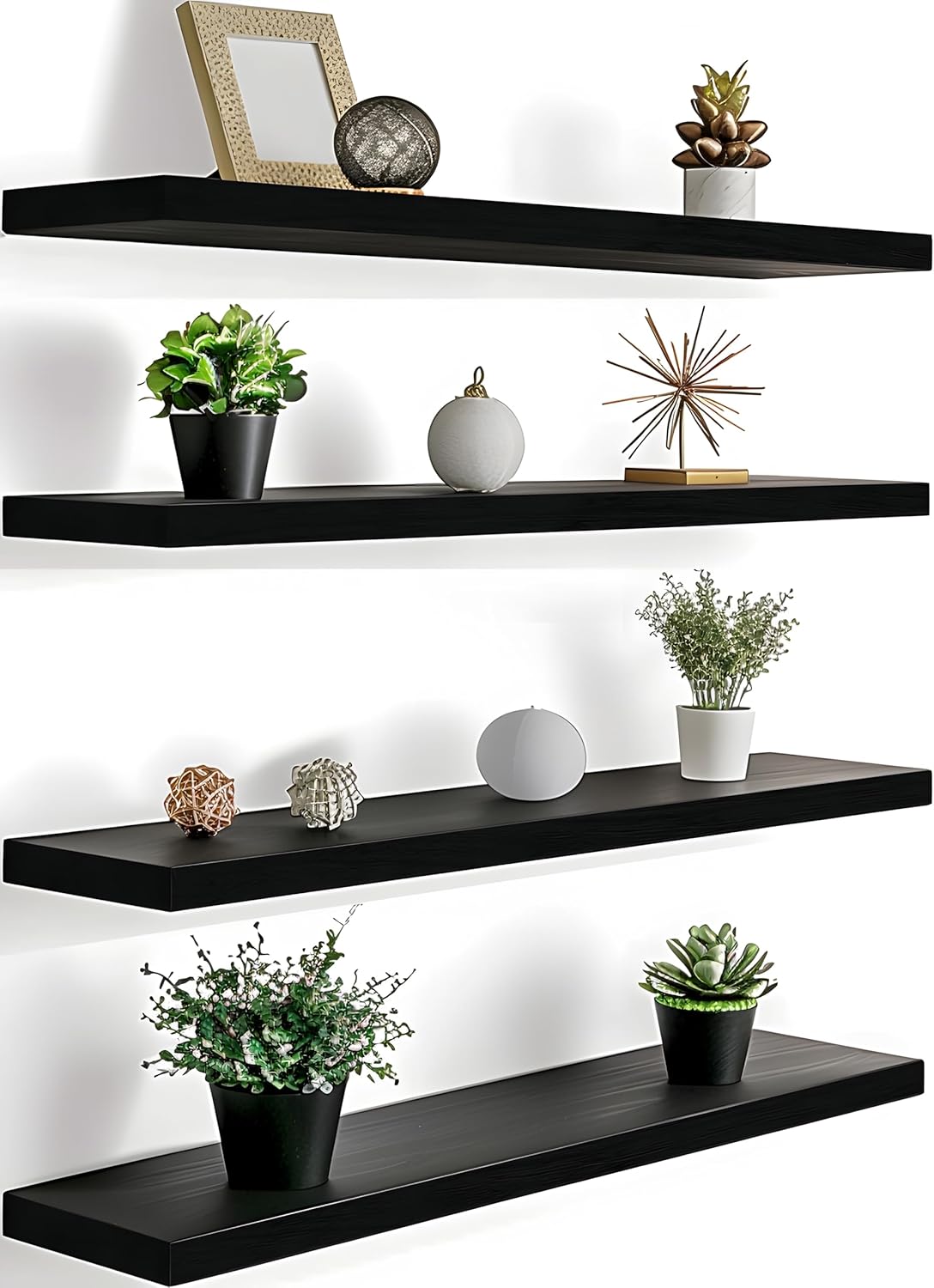 24 Inch Floating Shelves for Wall Rustic Black Wood Wall Shelves for Bedroom Set of 4 - Décor Diaries