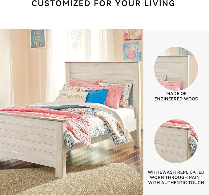 Signature Design by Ashley Willowton Coastal Full Panel Bed, Foundation or Box Spring Needed, Whitewash
