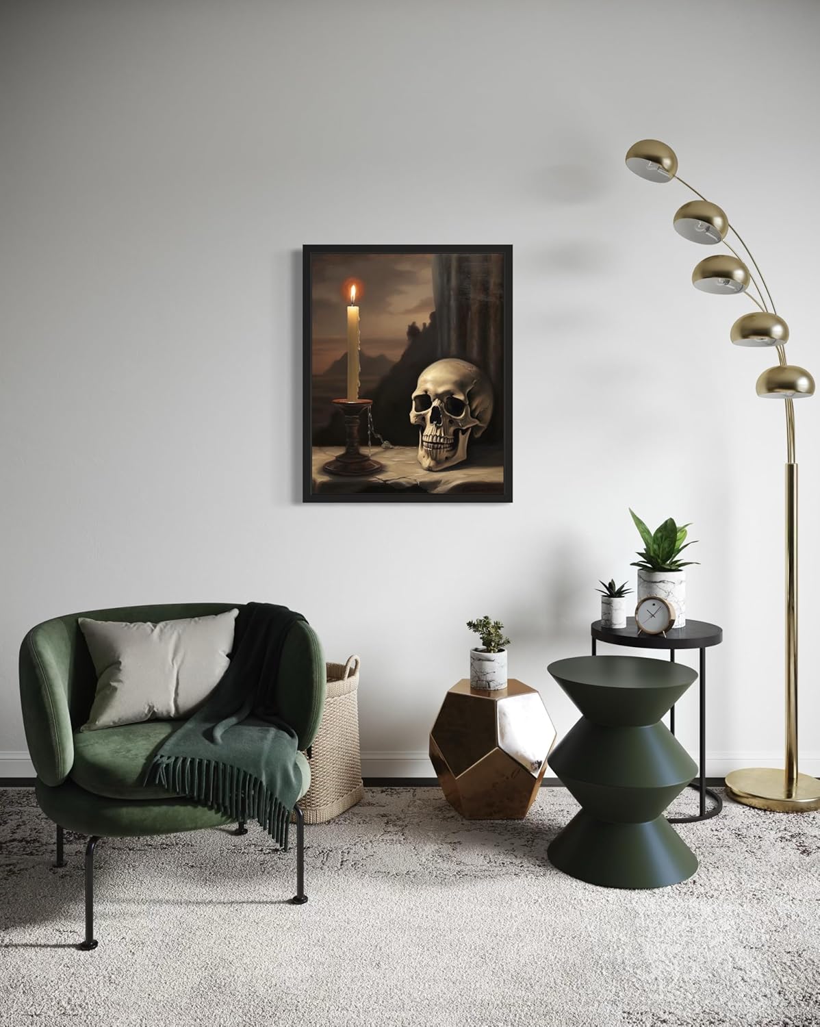 Skull and Candle Poster Art Print, Halloween Scary Vintage Wall Art Academia Spooky Painting Decoration for Horror Prints, Gothic Posters Bedroom Decor 89 (Skull and Candle, 11 x 14 inches, Unframed)