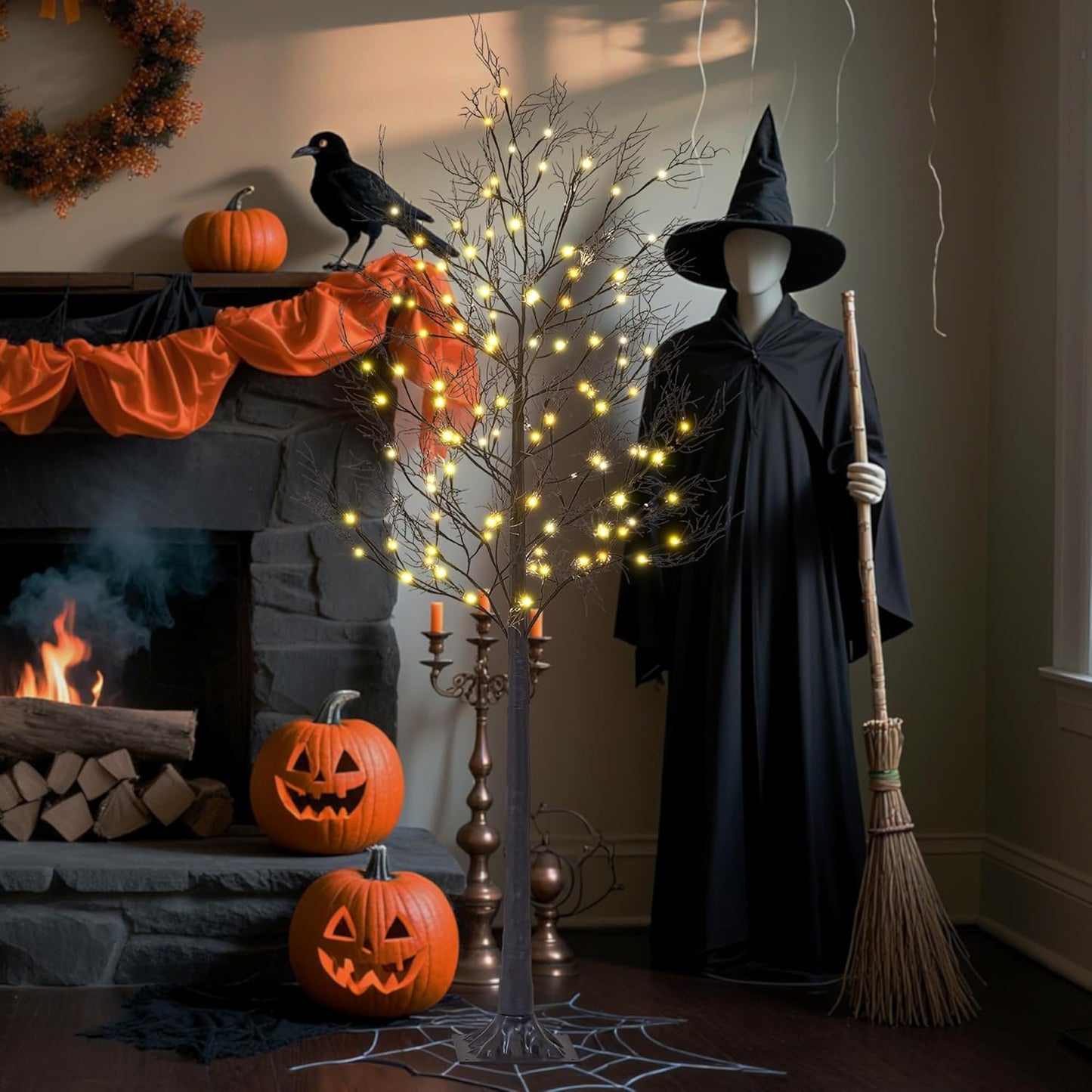 Lightshare 6FT Lighted Willow Tree with 120 Warm LED Lights, Spooky Bare Branch Tree for Indoor Outdoor Decoration, Bendable Branches, Holiday Décor for Porch, Party, Home, Halloween & Christmas