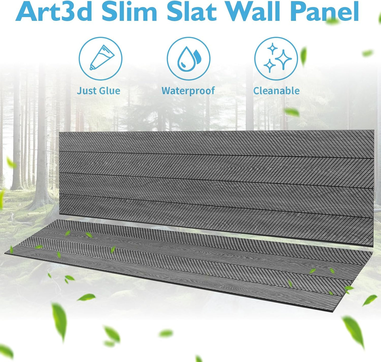 Art3d 4-Pack Glue-On Herringbone Wainscoting Panel for Interior Wall Decor - 104 x 12 Inch Polystyrene Ultralight Slim Slat Wall Panels for Living Room Bedroom, Weathered Teak