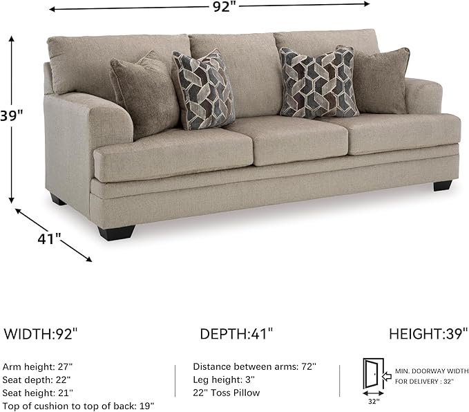 Signature Design by Ashley Stonemeade Casual Sofa with 4 Toss Pillows, Light Brown