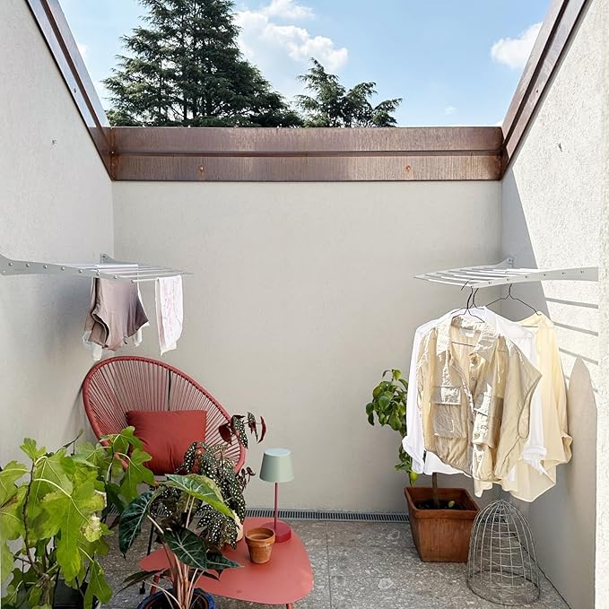 foxydry Fold, Wall Drying Rack, Vertical Drying Rack for Indoor and Outdoor Aluminium and Steel (White - Closing Up, 100 cm / 39.37 in)