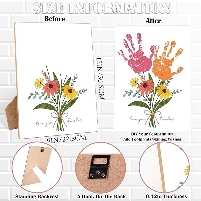 Mother's Day Christian Flower Handprint Art Wooden Making Sign, Mothers Day Crafts Bible Verse Gifts for Mom Grandma Grandmother, Baby Handprint Keepsake for Family Sunday School Activities, 9x12 In