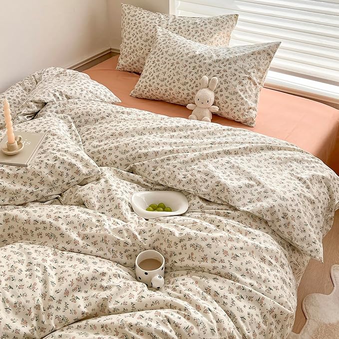 Vintage Garden Floral Comforter Set Full Size Fluffy Soft Microfiber Pink Floral Printed Bedding Comforter Set Cute Botanical Flower Comforter Full with 2 Pillowcases Boho Cottagecore Comforter Set