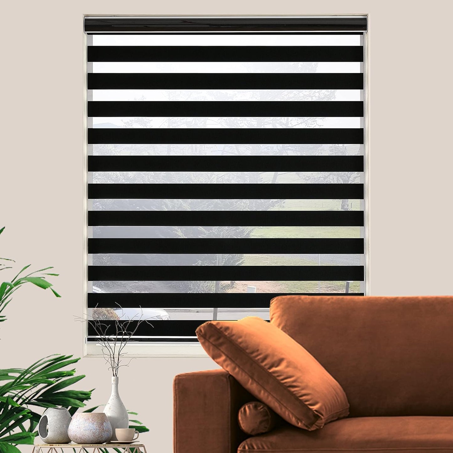 Blackout Zebra Blinds, Dual Layer Free-Stop, Room Darkening Zebra Shades, Blinds for Indoor Windows, Light Filtering Privacy Sheer Shade for Home(36" W X 72" H, Black)