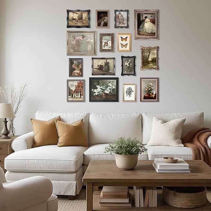 LANCHI95 15PCS Vintage European Gallery Wall Art Set, Classic French Country Painting Prints, Rustic Antique Home Decor, Moody Floral & Landscape Wall Art for Living Room Bedroom (UNFRAMED) Vintage 16