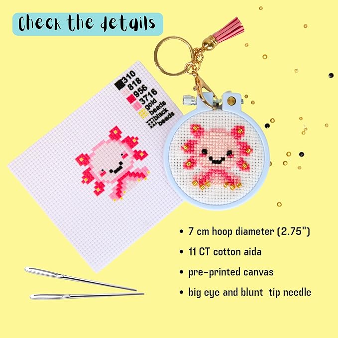 IDDI Cute Creatures Embroidery Kit for Kids. Stamped Cross Stitch Kits for Beginners. Kid Needlepoint. Crafts for Girls 8-12. Easy Crafts. DIY Keychains for Kids. Needlework Kits. Backpack Charms.