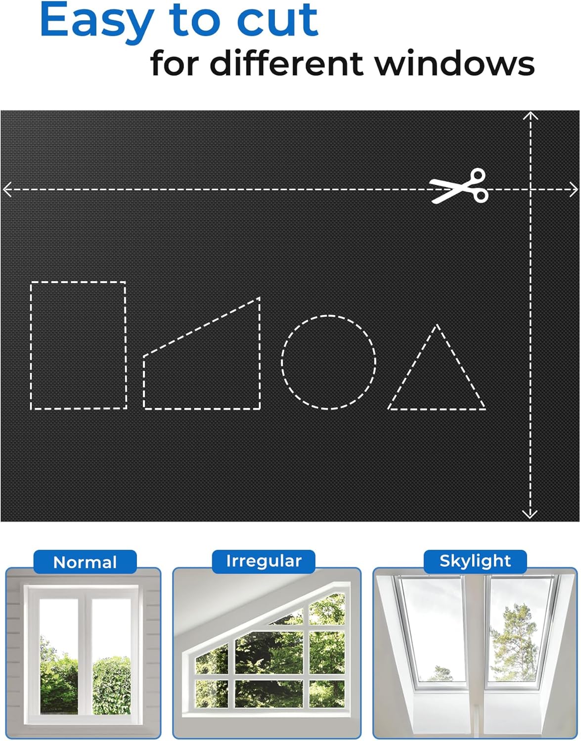 Sumobaby Blackout Curtains for Bedroom 72"x70"Portable Black Out Window Cover with Heat-Resistant Hook&Loop Tape,100% Blackout Shades No Drill Blinds for Windows DIY Cut Fit for Nursery,TV Room(Black)