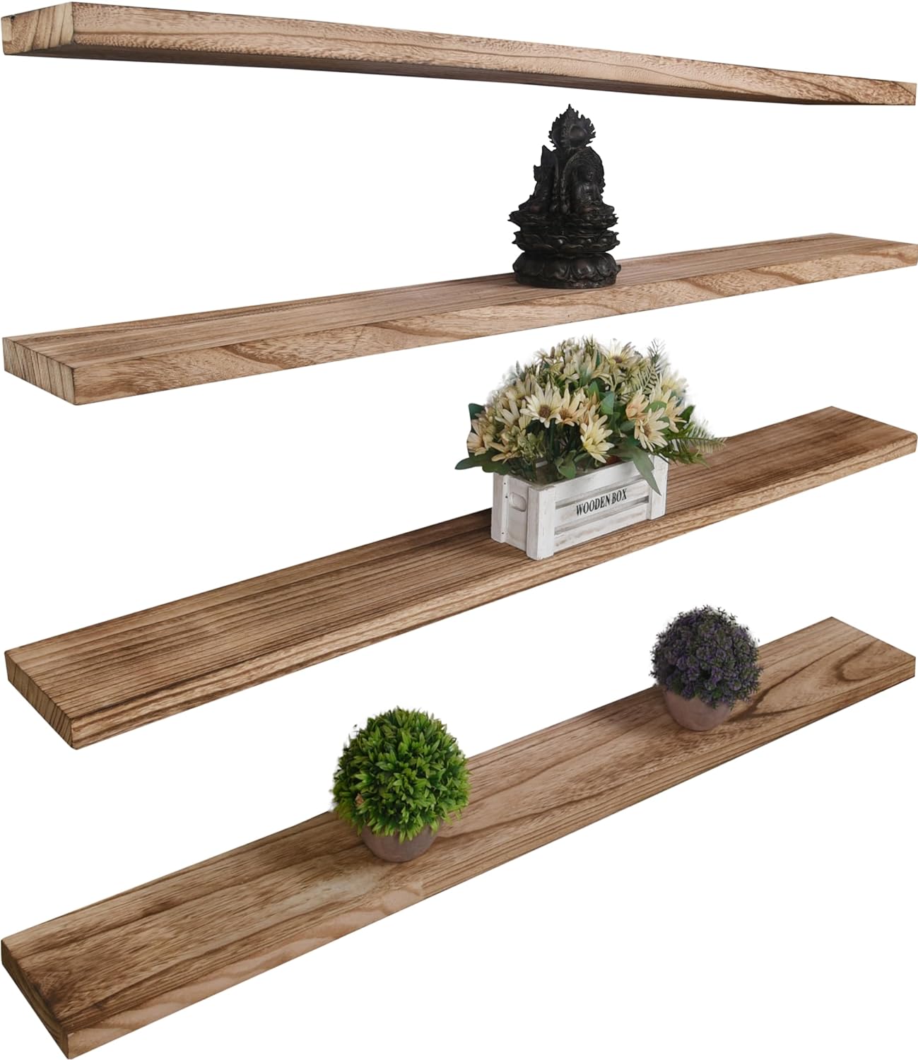 Wood Floating Shelves for Wall Decor, Rustic Wall Shelves for Bedroom Bathroom Kitchen Living Room, Set of 4 Light Walnut 48 Inch - Décor Diaries