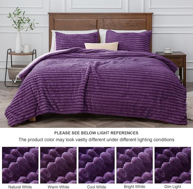 BEDELITE Fleece Twin Comforter Set -Super Soft & Warm Fluffy Purple Bedding, Luxury Fuzzy Heavy Bed Set for Winter with 1 Pillow case
