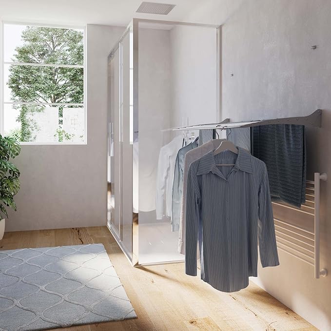 foxydry Fold, Wall Drying Rack, Vertical Drying Rack for Indoor and Outdoor Aluminium and Steel (Grey - Closing Up, 2X Fold 60)