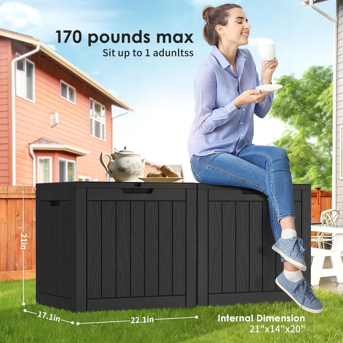 Vixzen 30 Gallon Resin Deck Box - Lockable Outdoor Storage for Patio Cushions, Garden Tools, Pool Supplies，Black