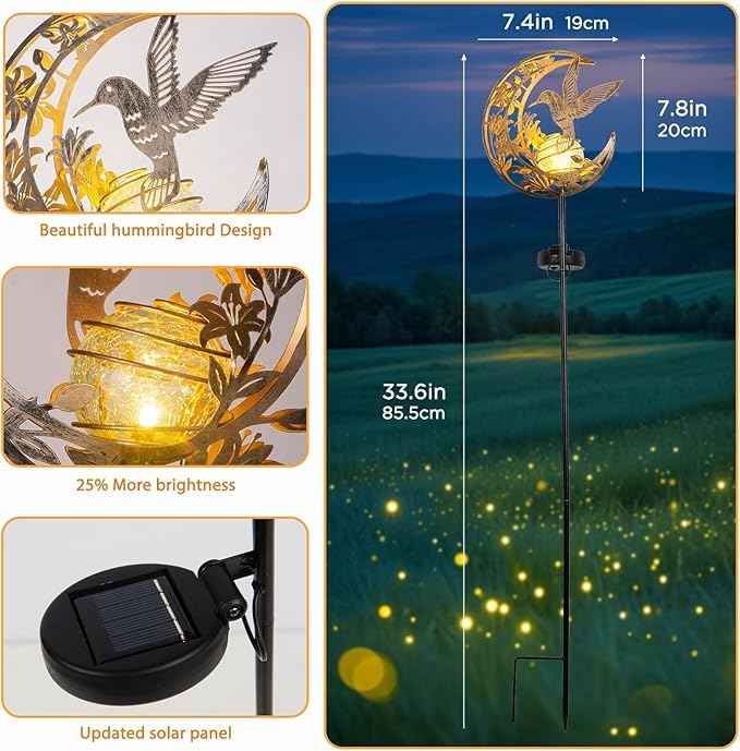 Solar Hummingbird Garden Gifts for mom/Grandma/Women,Lights Outdoor Decor - Moon & Bird SolaGardenLights Waterproof, Auto On/Off Pathway Lighting for Yard/Lawn/Patio,Thanksgiving Day