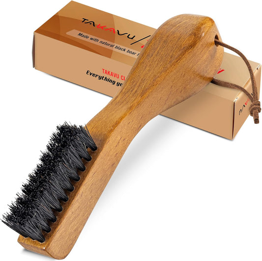 TAKAVU Stain Brush, Laundry Brush for Stain Removal, Natural Black Boar Bristle Cleaning Brush with Ergonomic Handle, Suitable for Delicate Fabrics Without Damage, Perfect Laundry, Shoes, Boots, Home