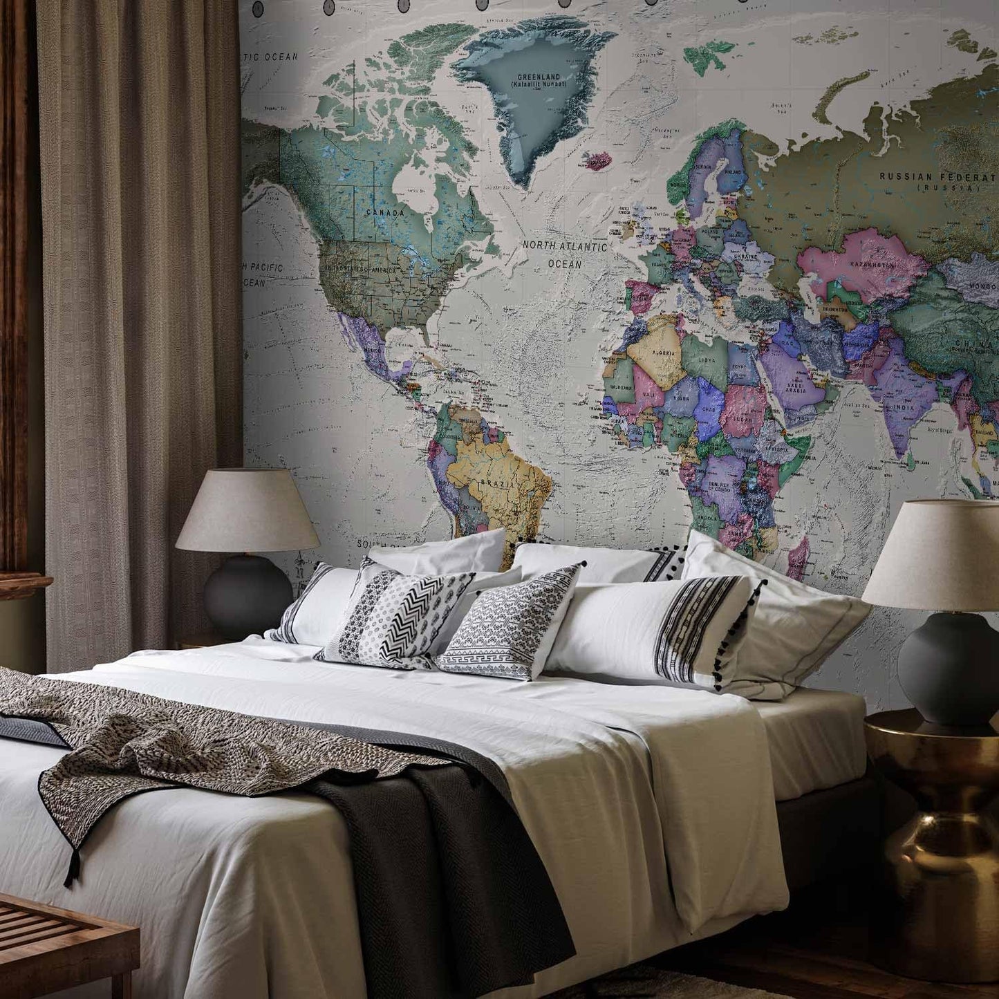 artgeist Premium Wall Mural World Map 157x110 in - XXL Non-Woven Wallpaper Fleece Wall Decor Photo Print Picture Image Design Home Map of The World k-A-0380-a-a
