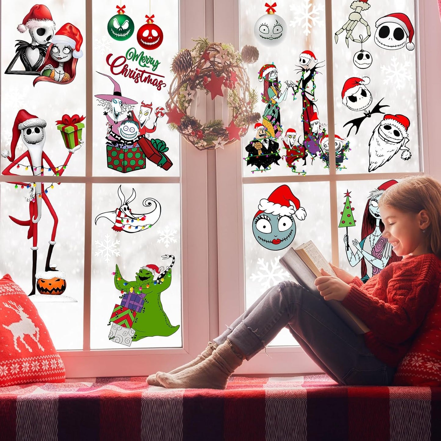 Christmas Window Clings,Merry Christmas Supplies 9pcs Window Stickers Removable Christmas Decor for Glass Windows Winter Xmas Holiday