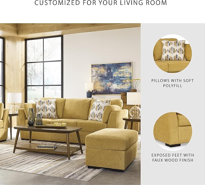Signature Design by Ashley Keerwick Scandinavian Sofa with 4 Toss Pillows, Yellow