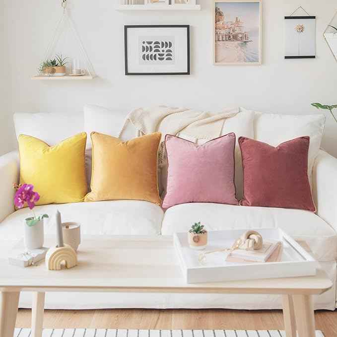 MONDAY MOOSE Decorative Throw Pillow Covers Cushion Cases, Set of 4 Soft Velvet Modern Double-Sided Designs, Mix and Match for Home Decor, Pillow Inserts Not Included (20x20 inch, Yellow/Pink)