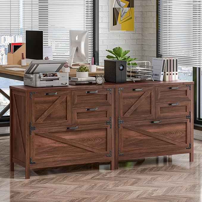 Vabches 4-Drawer Wood Lateral File Cabinet for Hanging Files Letter/A4/Legal Size, Large Farmhouse File Cabinets for Home Office, Printer Stand with Office Cabinet, Rustic Brown