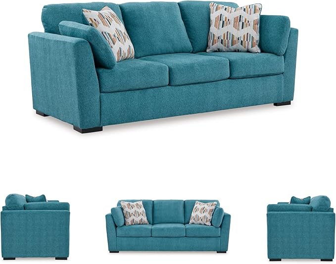 Signature Design by Ashley Keerwick Scandinavian Sofa with 4 Toss Pillows, Blue