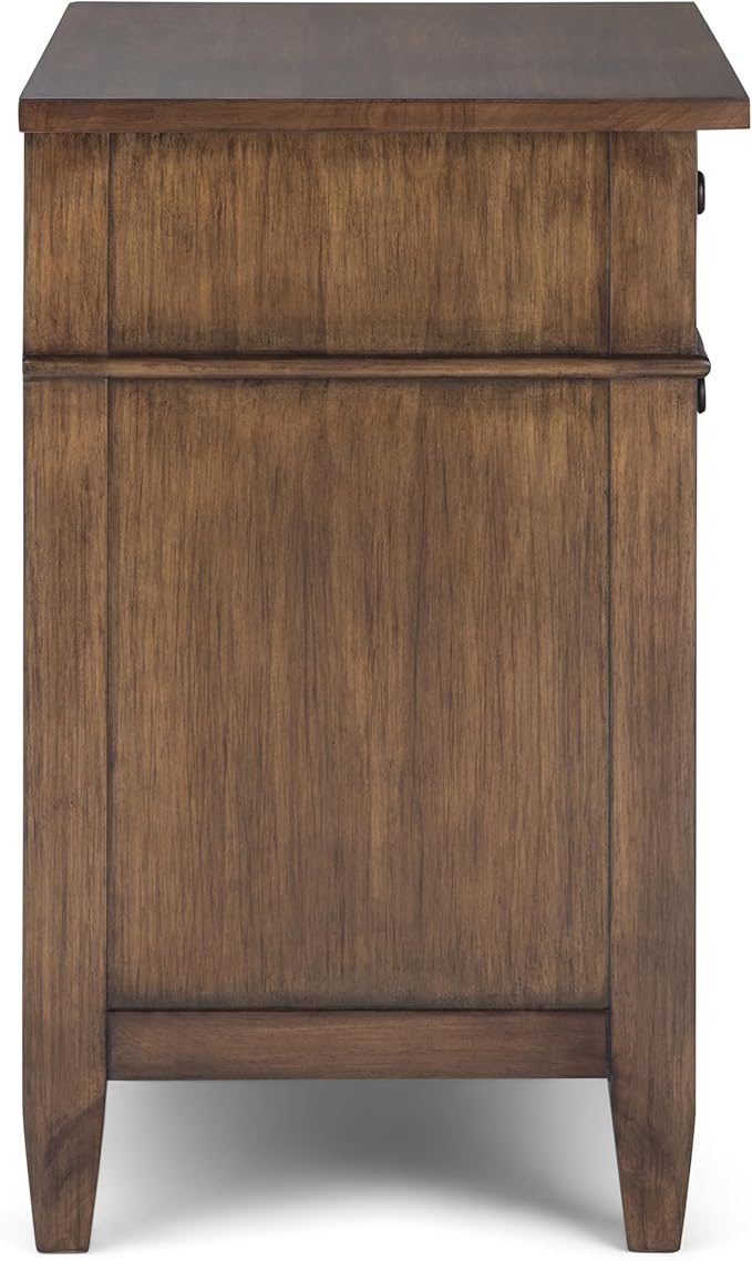 SIMPLIHOME Carlton Bedside Table - 24 inch Wide Solid Wood Nightstand Table in Rustic Natural Aged Brown, Transitional Bedroom Side or End Table with 2 Drawers, Open Storage Shelf and Bronze Hardware