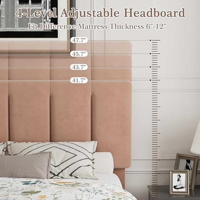 VECELO Full Bed Frame with Upholstered Headboard, Heavy-Duty Platform Bedframe with Strong Wooden Slats Support, No Boxing Spring Needed, Coffee